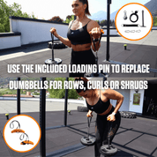 A fitness enthusiast utilizes an A90 Cable Pulley with a heavy-duty steel cable attached to a cable handle for various strength exercises, such as rows, curls, and shrugs, highlighted by instructional icons.
